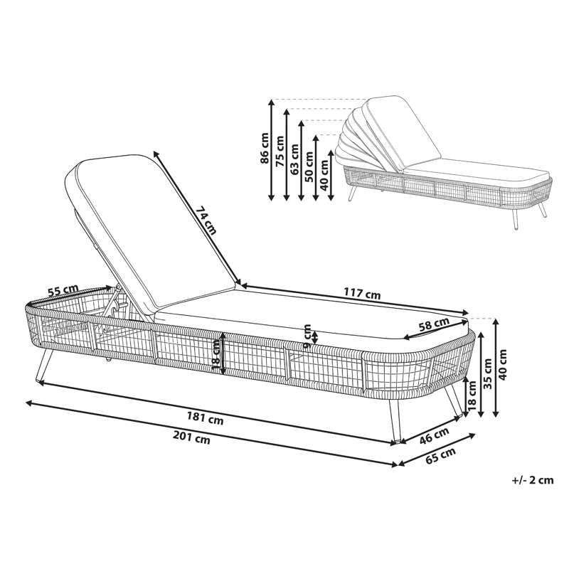 Aurinkotuoli ulos pehmusteella Zeri polyrottinki - Beige - Puutarhakalusteet - Puutarhatuoli - Aurinkosänky & aurinkovaunu