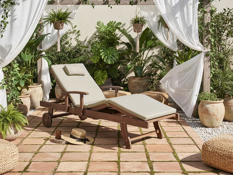 Aurinkotuoli ulos pehmusteella Amantea Premium akaasiapuu - Ruskea/Taupe - Puutarhakalusteet - Puutarhatuoli - Aurinkosänky & aurinkovaunu