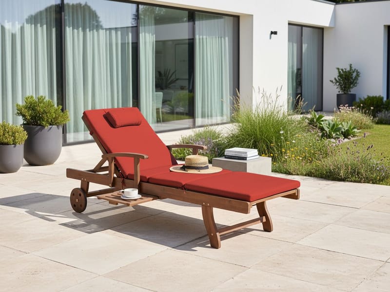 Aurinkotuoli ulos pehmusteella Amantea Premium akaasiapuu - Ruskea/punainen - Puutarhakalusteet - Puutarhatuoli - Aurinkosänky & aurinkovaunu