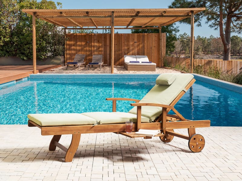 Aurinkotuoli ulos pehmusteella Java Premium akaasiapuu - Ruskea/Vihreä - Puutarhakalusteet - Puutarhatuoli - Aurinkosänky & aurinkovaunu