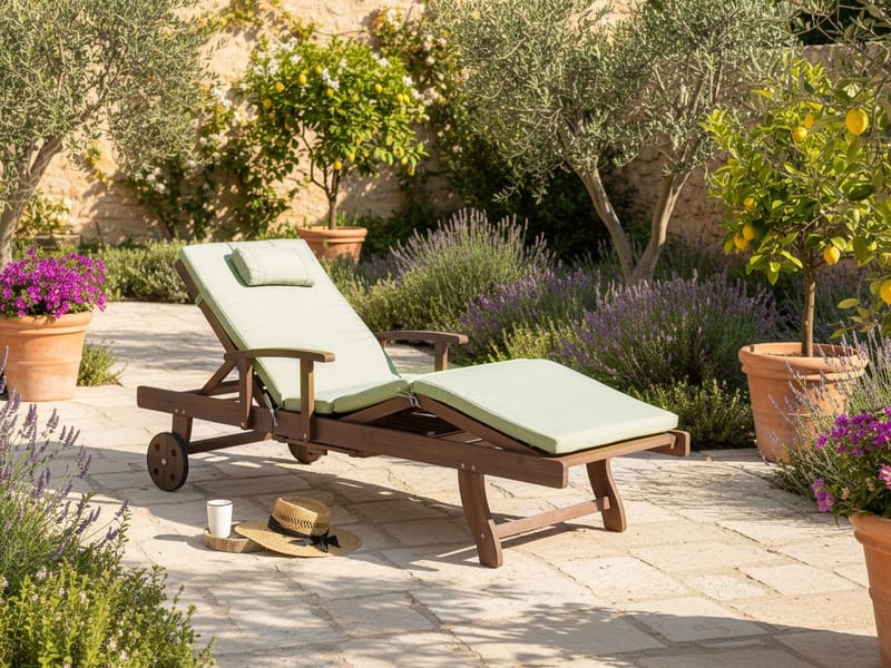 Aurinkotuoli ulos pehmusteella Amantea Premium akaasiapuu - Ruskea/Vihreä - Puutarhakalusteet - Puutarhatuoli - Aurinkosänky & aurinkovaunu