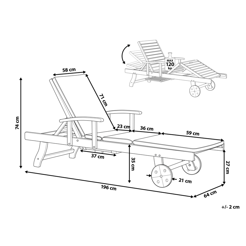 Aurinkotuoli ulos pehmusteella Amantea Premium akaasiapuu - Ruskea/Taupe - Puutarhakalusteet - Puutarhatuoli - Aurinkosänky & aurinkovaunu