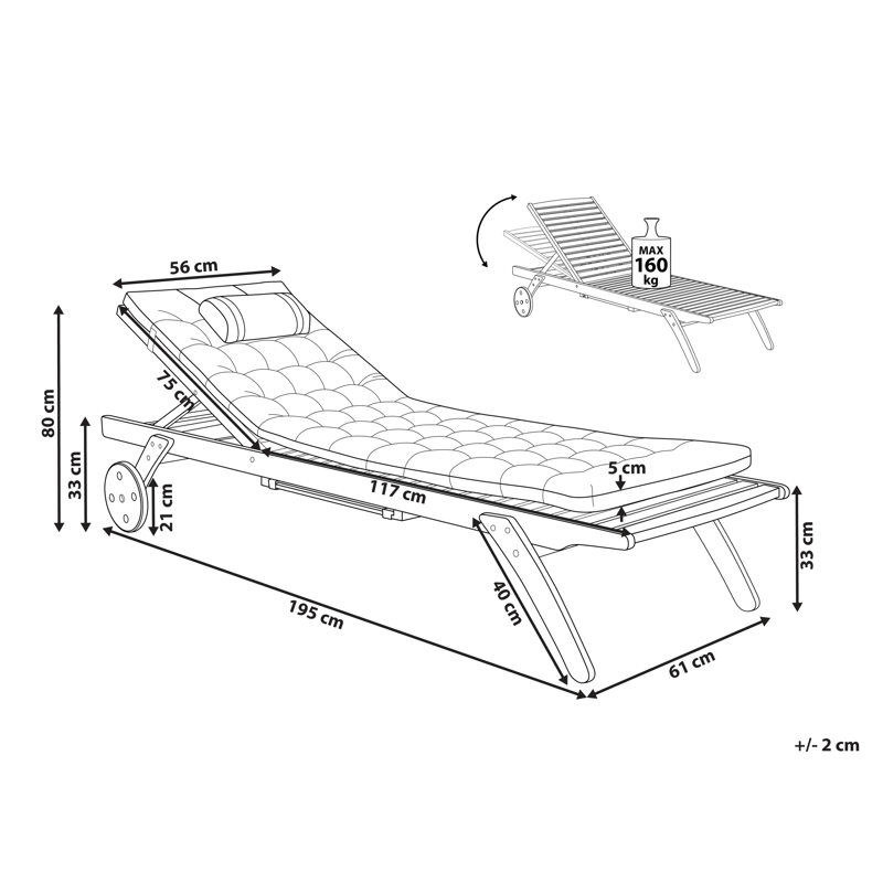 Aurinkotuoli ulos pehmusteella Cesana Premium akaasiapuu - Ruskea/Beige - Puutarhakalusteet - Puutarhatuoli - Aurinkosänky & aurinkovaunu
