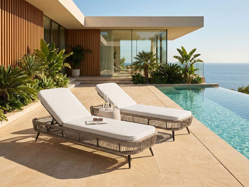 Aurinkotuoli ulos pehmusteella Zeri polyrottinki - Beige - Puutarhakalusteet - Puutarhatuoli - Aurinkosänky & aurinkovaunu