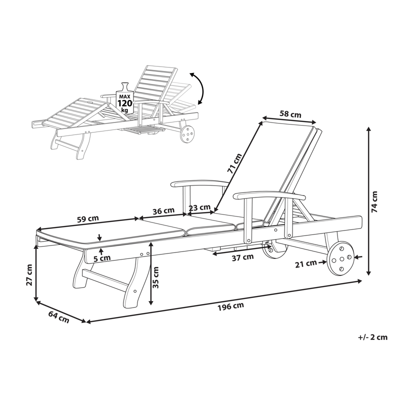 Aurinkotuoli ulos pehmusteella Java Premium akaasiapuu - Ruskea/Vaaleanharmaa - Puutarhakalusteet - Puutarhatuoli - Aurinkosänky & aurinkovaunu