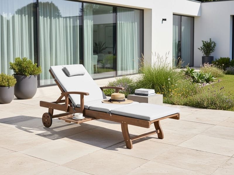 Aurinkotuoli ulos pehmusteella Amantea Premium akaasiapuu - Ruskea/Vaaleanharmaa - Puutarhakalusteet - Puutarhatuoli - Aurinkosänky & aurinkovaunu