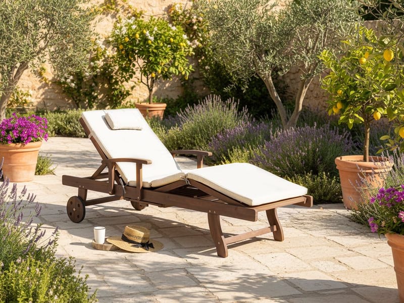 Aurinkotuoli ulos pehmusteella Amantea Premium akaasiapuu - Ruskea/Vaalea beige - Puutarhakalusteet - Puutarhatuoli - Aurinkosänky & aurinkovaunu