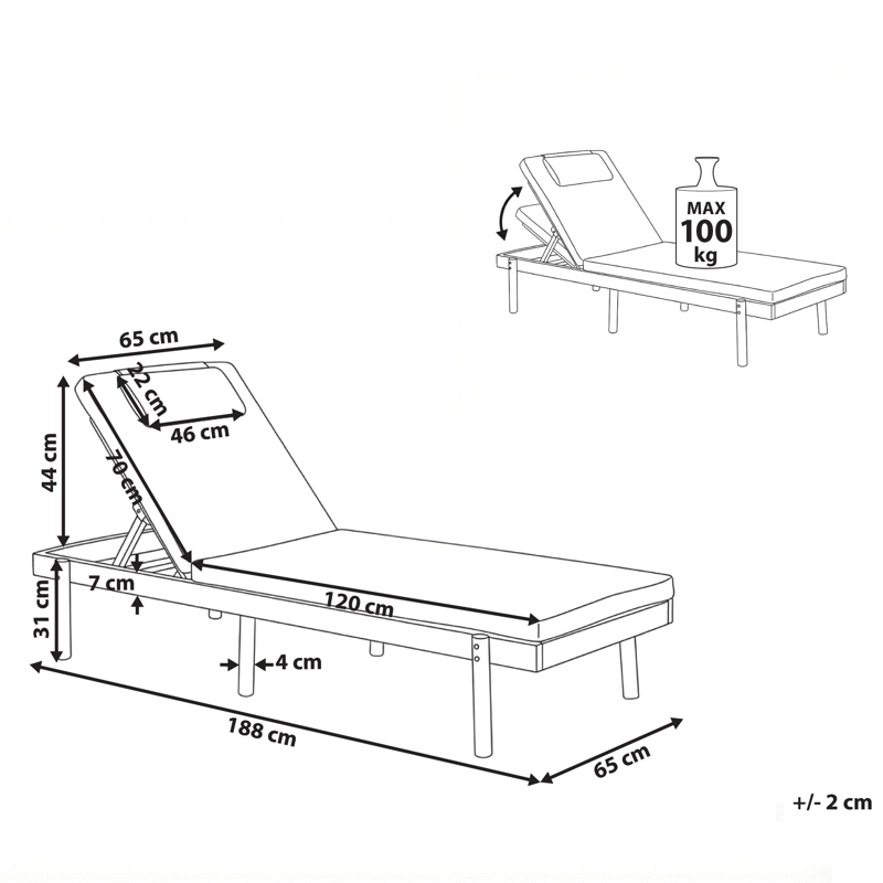 Aurinkotuoli ulos pehmusteella Marcetelli akaasiapuu - Ruskea/Valkoinen - Puutarhakalusteet - Puutarhatuoli - Aurinkosänky & aurinkovaunu