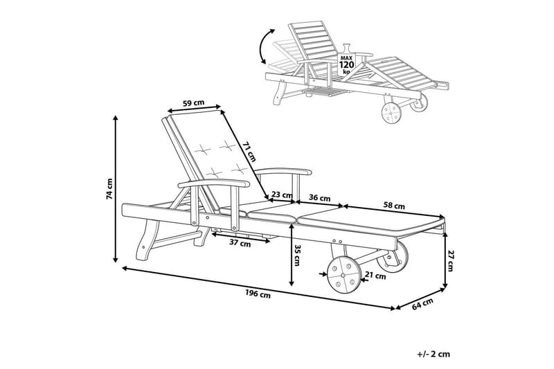 Aurinkotuoli pehmusteella Amantea - Puutarhakalusteet - Puutarhatuoli - Aurinkosänky & aurinkovaunu