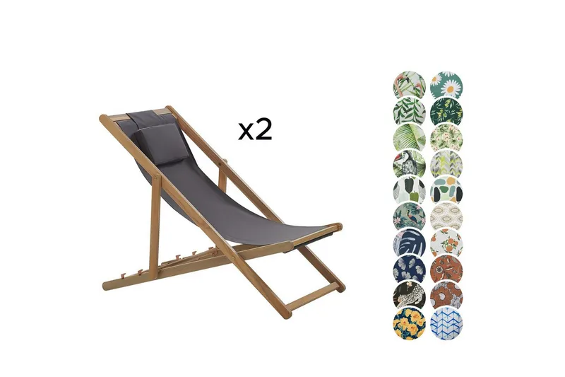 Aurinkotuolisetti 2 Avellino - Harmaa, Vaalea puu, Monivärinen - Puutarhakalusteet - Puutarhatuoli - Aurinkotuoli