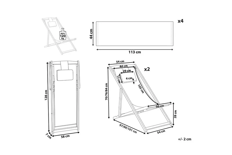 Aurinkotuolisetti 2 Avellino - Harmaa, Vaalea puu, Monivärinen - Puutarhakalusteet - Puutarhatuoli - Aurinkotuoli