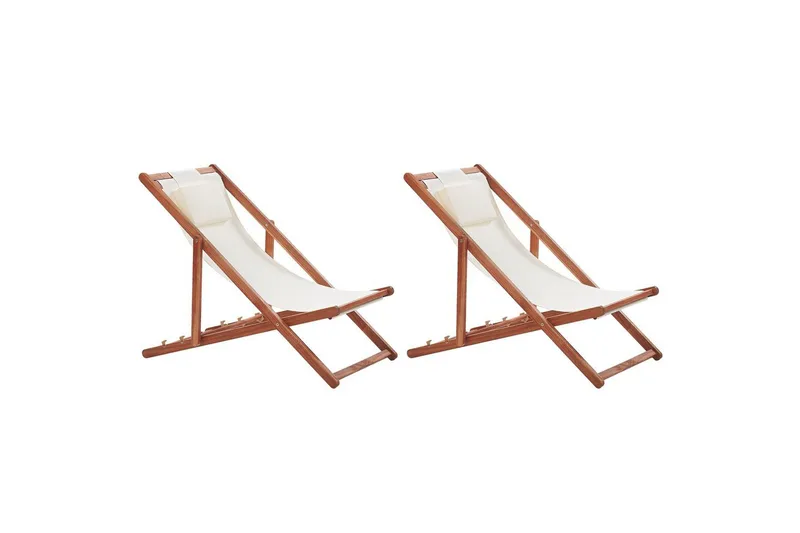 Aurinkotuolisetti 2 Avellino - Valkoinen, tumma puu, monivärinen - Puutarhakalusteet - Puutarhatuoli - Aurinkotuoli