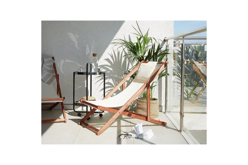 Aurinkotuolisetti 2 Avellino - Valkoinen, tumma puu, monivärinen - Puutarhakalusteet - Puutarhatuoli - Aurinkotuoli