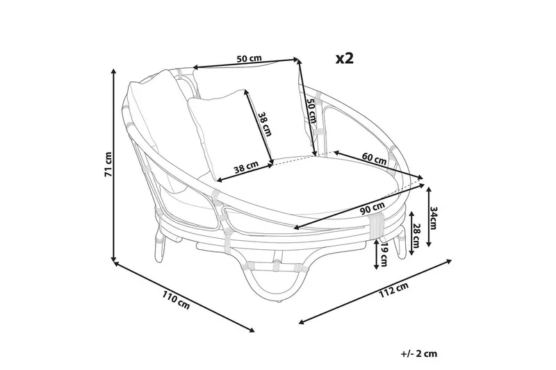 Aurinkotuolisetti 2 kpl Rossano - Luonnollinen, beige - Puutarhakalusteet - Puutarhatuoli - Ulkotilan nojatuolit