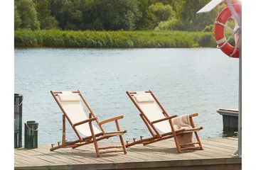 Aurinkotuoli 2 kpl Vaalea puu/beige ATRANI - Puu/Luonnonväri - Puutarhakalusteet - Puutarhatuoli - Aurinkotuoli