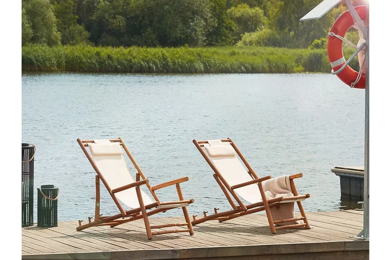 Aurinkotuoli 2 kpl Vaalea puu/beige ATRANI - Puu/Luonnonväri - Puutarhakalusteet - Puutarhatuoli - Aurinkotuoli