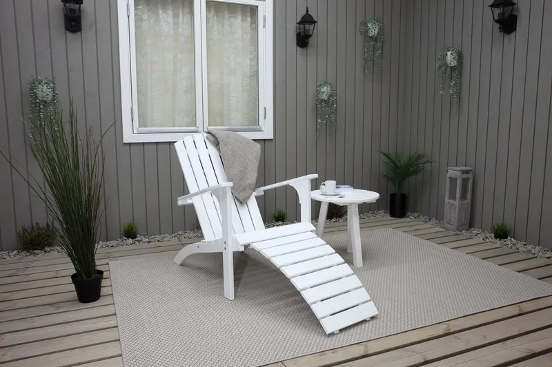 Kansituoli jalkarahilla Rolston Valkoinen - Valkoinen - Puutarhakalusteet - Puutarhatuoli - Aurinkotuoli