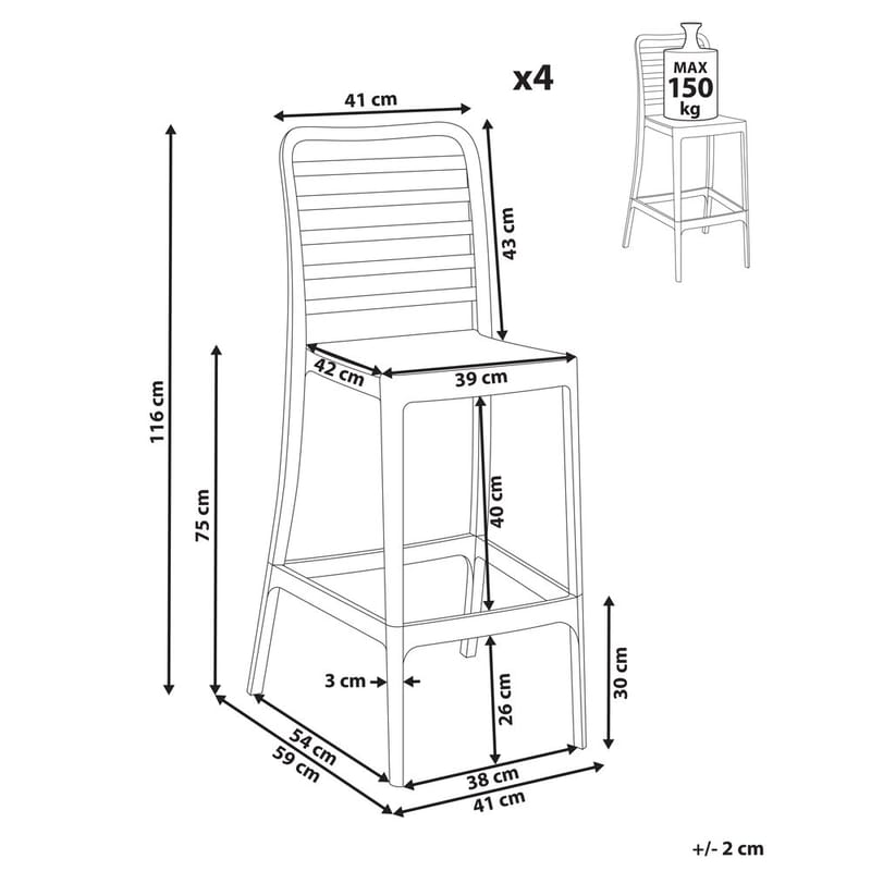 Baarituoli Seceda 4-pakkaus - Puutarhakalusteet - Puutarhatuoli - Ulkotilan baarituoli