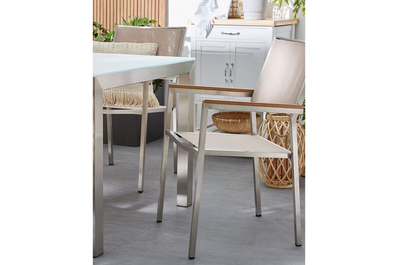 Bacoli Käsinojatuoli 4 kpl - Beige/Hopea - Puutarhakalusteet - Puutarhatuoli - Karmituoli ulos