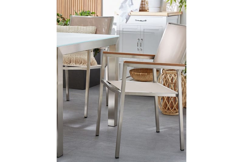 Bacoli Käsinojatuoli - Beige/Hopea - Puutarhakalusteet - Puutarhatuoli - Karmituoli ulos