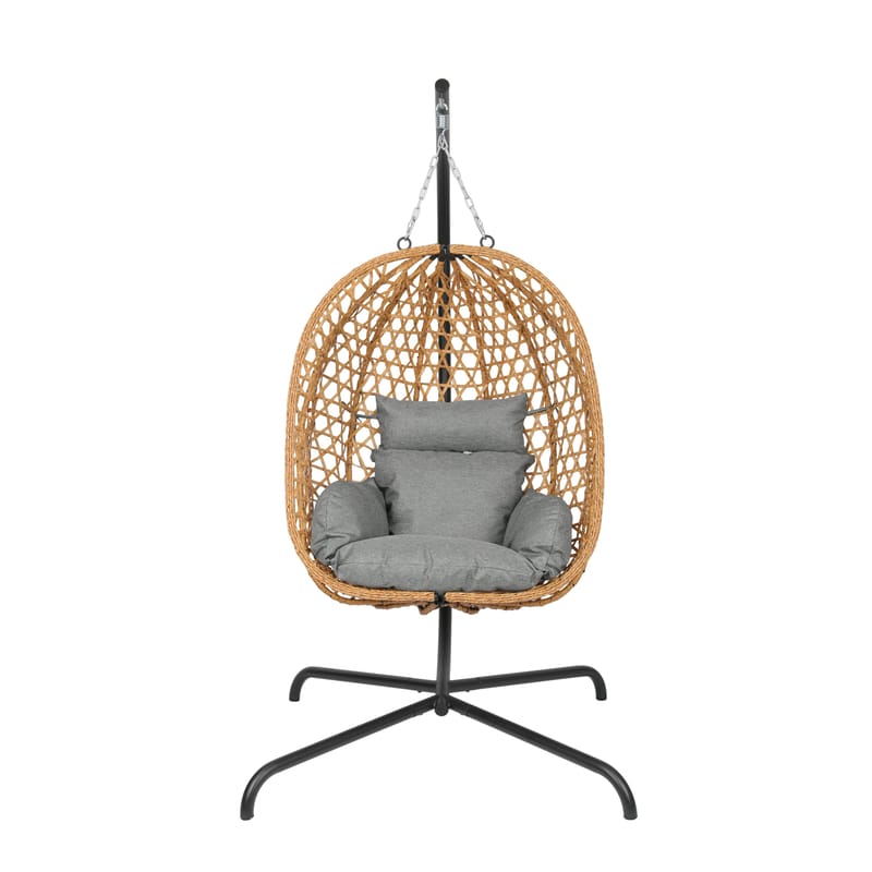 Etna-riippukeinu tuella ulkokäyttöön – polyrottinkinen munatuoli - Ruskea - Puutarhakalusteet - Puutarhatuoli - Riipputuoli