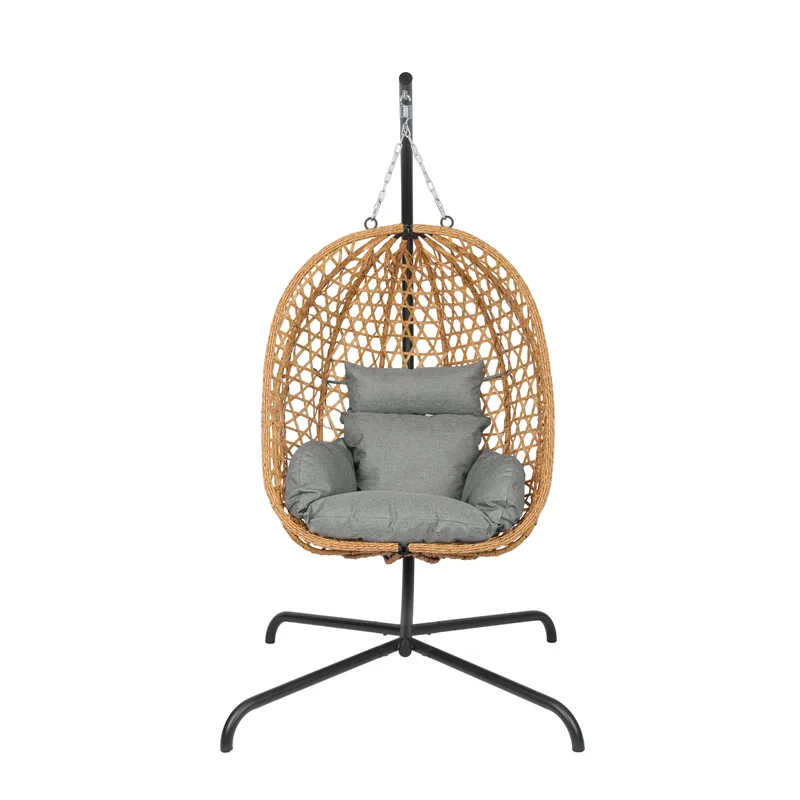 Etna-riippukeinu tuella ulkokäyttöön – polyrottinkinen munatuoli - Ruskea - Puutarhakalusteet - Puutarhatuoli - Riipputuoli