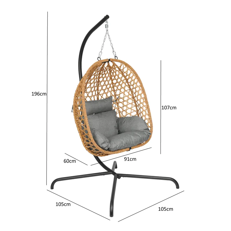 Etna-riippukeinu tuella ulkokäyttöön – polyrottinkinen munatuoli - Ruskea - Puutarhakalusteet - Puutarhatuoli - Riipputuoli