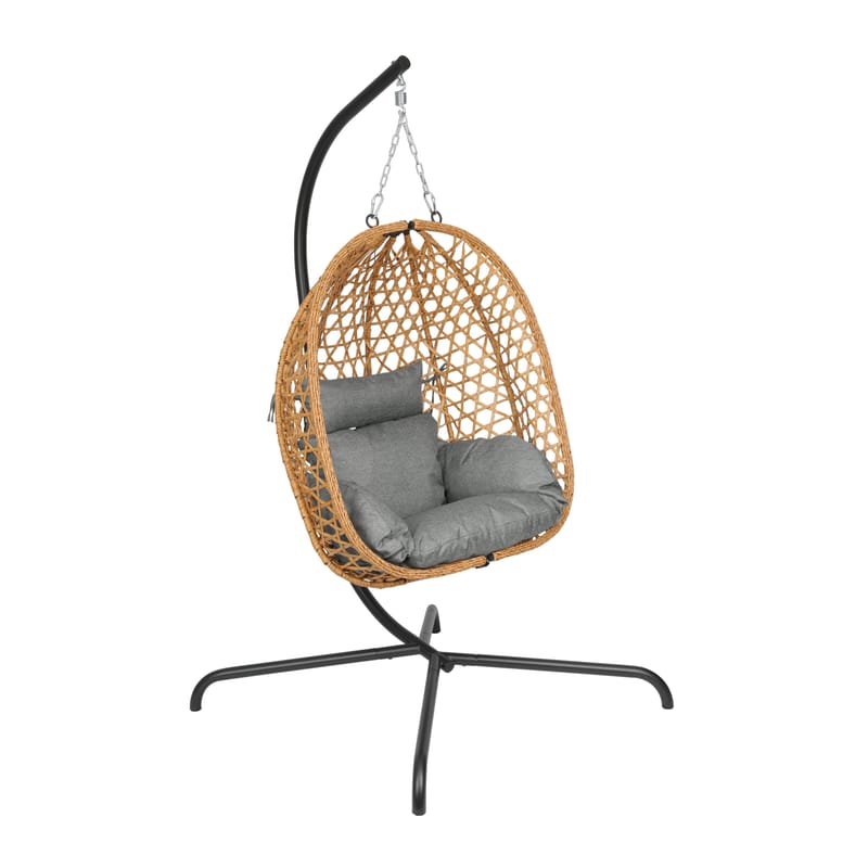 Etna-riippukeinu tuella ulkokäyttöön – polyrottinkinen munatuoli, Ruskea