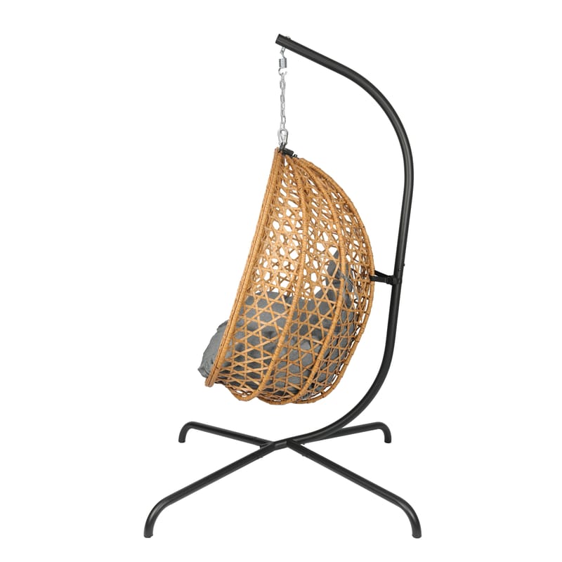 Etna-riippukeinu tuella ulkokäyttöön – polyrottinkinen munatuoli - Ruskea - Puutarhakalusteet - Puutarhatuoli - Riipputuoli