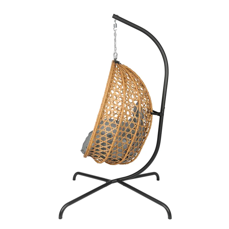 Etna-riippukeinu tuella ulkokäyttöön – polyrottinkinen munatuoli - Ruskea - Puutarhakalusteet - Puutarhatuoli - Riipputuoli