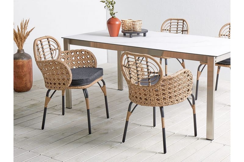 Leamington Käsinojatuoli 2 kpl - Luonnollinen/Beige/Harmaa/Musta - Puutarhakalusteet - Puutarhatuoli - Karmituoli ulos