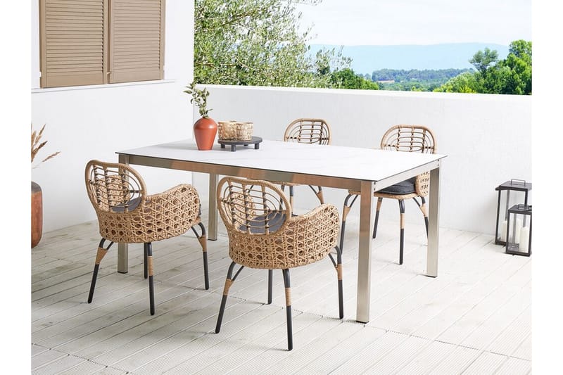 Leamington Käsinojatuoli 4 kpl - Luonnollinen/Beige/Harmaa/Musta - Puutarhakalusteet - Puutarhatuoli - Karmituoli ulos