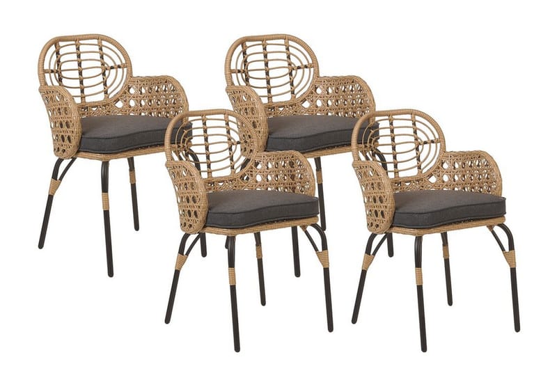 Leamington Käsinojatuoli 4 kpl - Luonnollinen/Beige/Harmaa/Musta - Puutarhakalusteet - Puutarhatuoli - Karmituoli ulos