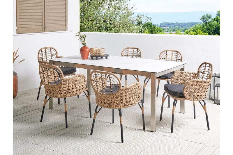 Leamington Käsinojatuoli 6 kpl - Luonnollinen/Beige/Harmaa/Musta - Puutarhakalusteet - Puutarhatuoli - Karmituoli ulos