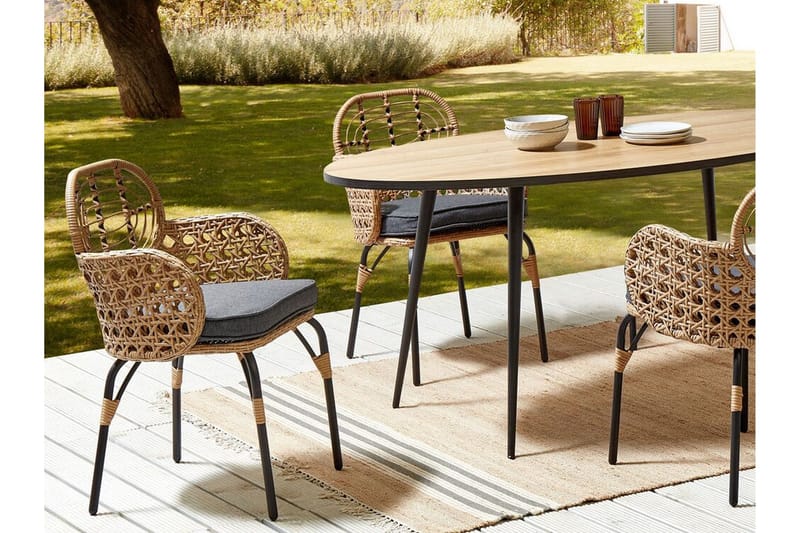 Leamington Käsinojatuoli - Luonnollinen/Beige/Harmaa/Musta - Puutarhakalusteet - Puutarhatuoli - Karmituoli ulos