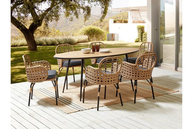 Leamington Käsinojatuoli - Luonnollinen/Beige/Harmaa/Musta - Puutarhakalusteet - Puutarhatuoli - Karmituoli ulos