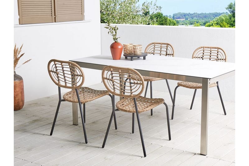 Leamington Ruokatuoli Ulkokäyttöön 4 kpl - Luonnollinen/Beige/Musta - Puutarhakalusteet - Puutarhatuoli - Karmituoli ulos