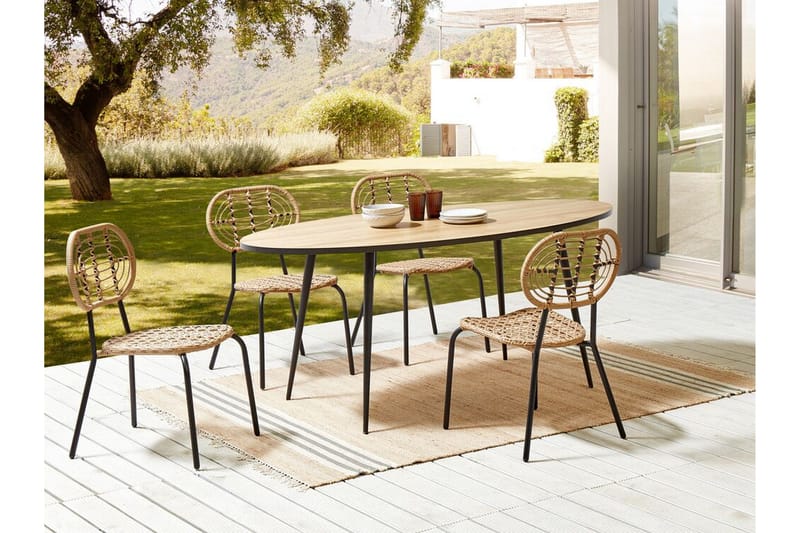 Leamington Ruokatuoli Ulkokäyttöön 4 kpl - Luonnollinen/Beige/Musta - Puutarhakalusteet - Puutarhatuoli - Karmituoli ulos
