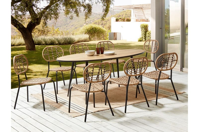 Leamington Ruokatuoli Ulkokäyttöön 8 kpl - Luonnollinen/Beige/Musta - Puutarhakalusteet - Puutarhatuoli - Karmituoli ulos