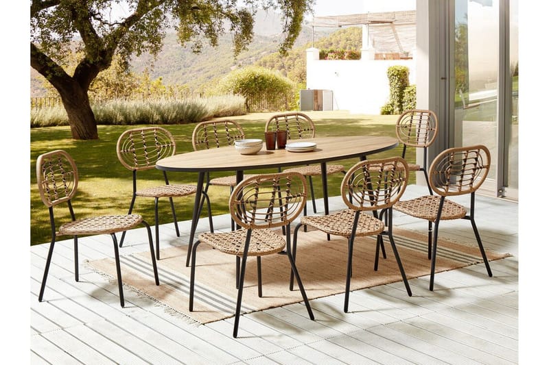 Leamington Ruokatuoli Ulkokäyttöön - Luonnollinen/Beige/Musta - Puutarhakalusteet - Puutarhatuoli - Karmituoli ulos