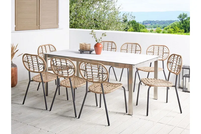 Leamington Ruokatuoli Ulkokäyttöön - Luonnollinen/Beige/Musta - Puutarhakalusteet - Puutarhatuoli - Karmituoli ulos