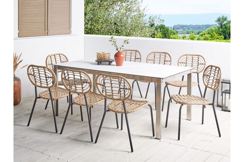 Leamington Ruokatuoli Ulkokäyttöön - Luonnollinen/Beige/Musta - Puutarhakalusteet - Puutarhatuoli - Karmituoli ulos