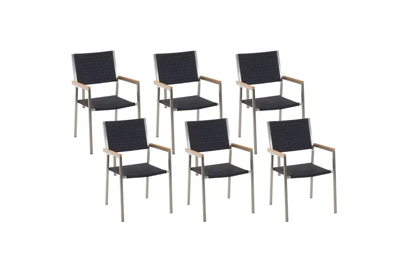 Matstol Beliani Grosseto set om 6 Sandbeige/silver/ljust trä Black||Silver - Puutarhakalusteet - Puutarhatuoli - Karmituoli ulos