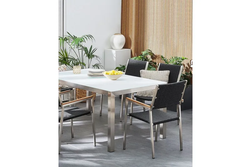 Matstol Beliani Grosseto set om 6 Sandbeige/silver/ljust trä Black||Silver - Puutarhakalusteet - Puutarhatuoli - Karmituoli ulos