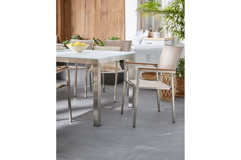Matstol Beliani Grosseto set om 6 Sandbeige/silver/ljust trä Sand beige||Silver||Light wood - Puutarhakalusteet - Puutarhatuoli - Karmituoli ulos