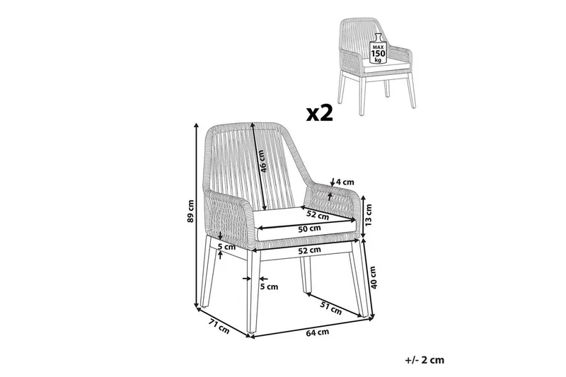 Matstol Beliani Olbia set om 2 Cream white - Puutarhakalusteet - Puutarhatuoli - Karmituoli ulos