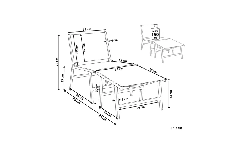 Montmagny Aurinkotuoli 54x60 cm - Musta - Puutarhakalusteet - Puutarhatuoli - Aurinkotuoli