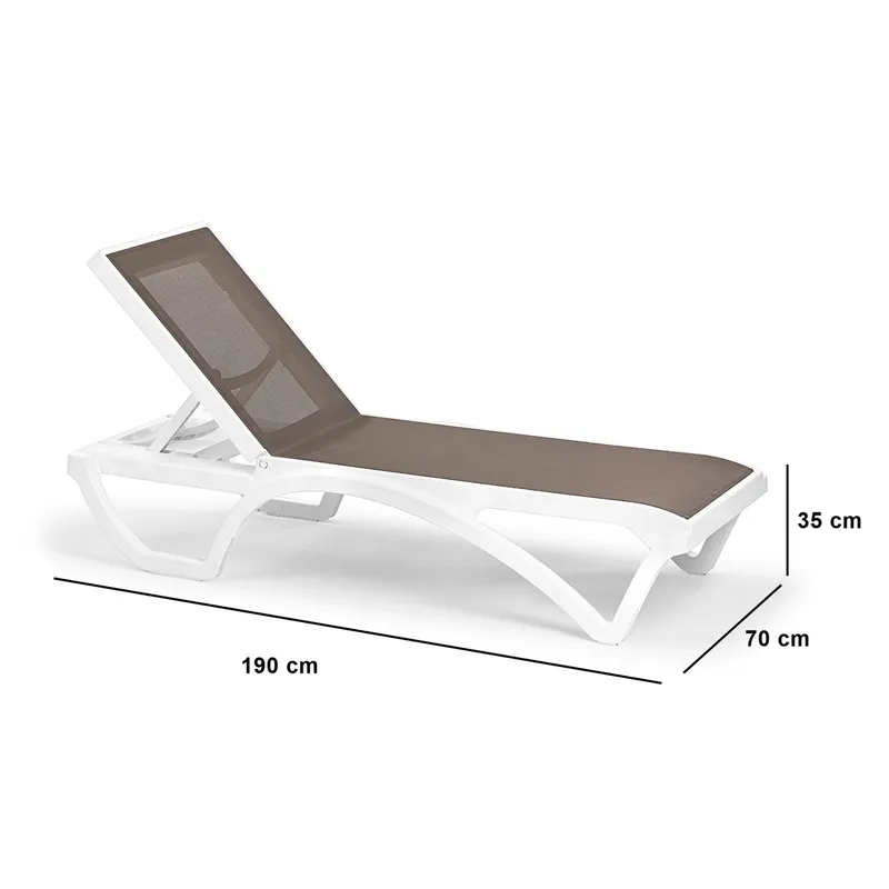 Muneo Aurinkovuode 190 cm - Valkoinen / taupe - Puutarhakalusteet - Puutarhatuoli - Aurinkosänky & aurinkovaunu