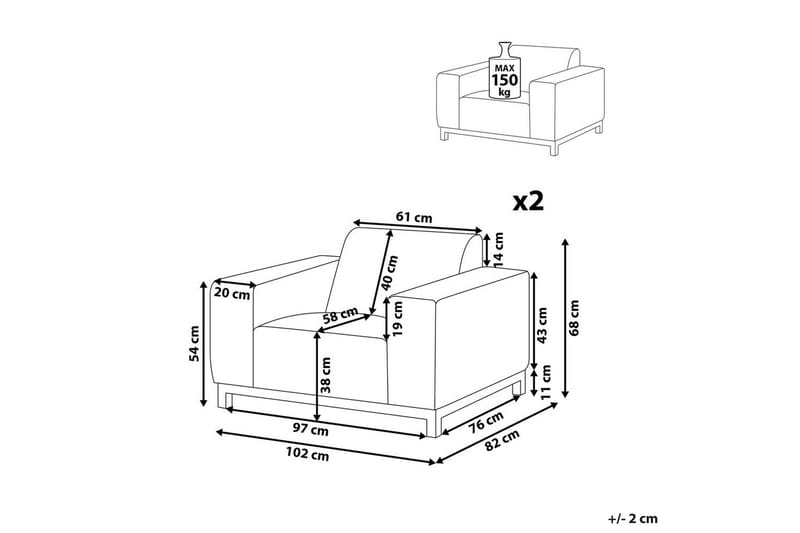 Nojatuolisetti, 2 kpl Rovigo - Vaaleanharmaa, Valkoinen, Vaaleanharmaa, valkoinen - Puutarhakalusteet - Puutarhatuoli - Ulkotilan nojatuolit