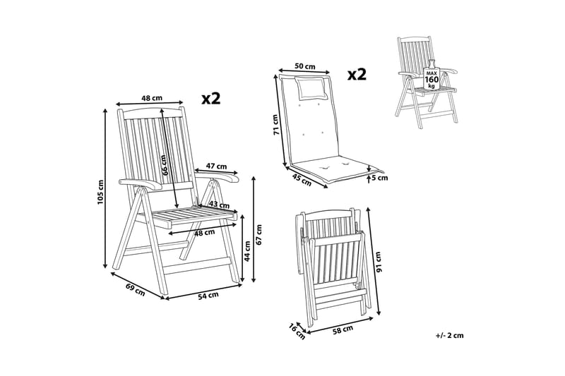 Paolo Asentotuoli - Sininen/Tummanruskea - Puutarhakalusteet - Puutarhatuoli - Säätötuoli